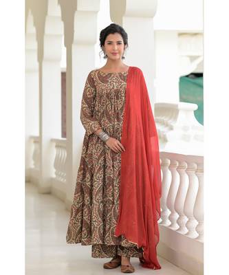 red kalamkari anarkali set 3