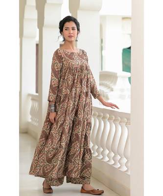 red kalamkari anarkali set 4