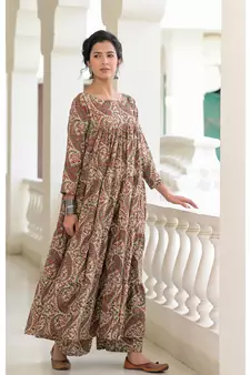 red kalamkari anarkali set