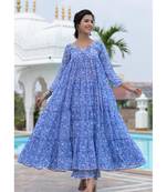 Blue block print anarkali set