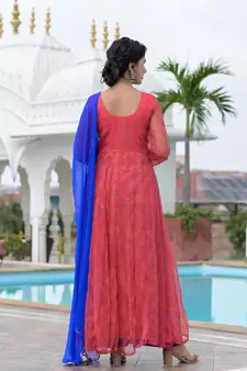 Blue block print anarkali set