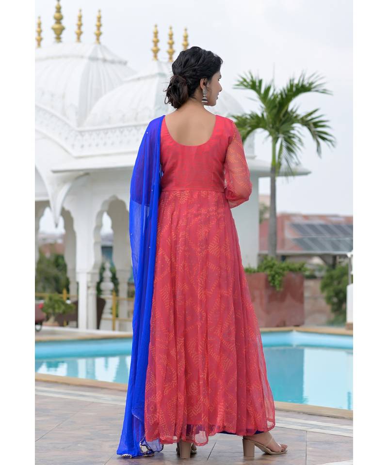 Blue block print anarkali set