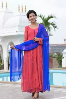 Red bandhani anarkali palazzo set