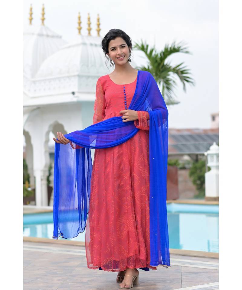 Red bandhani anarkali palazzo set
