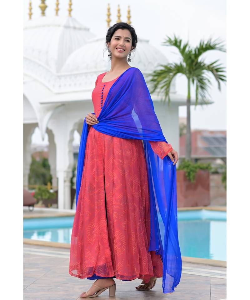 Red bandhani anarkali palazzo set