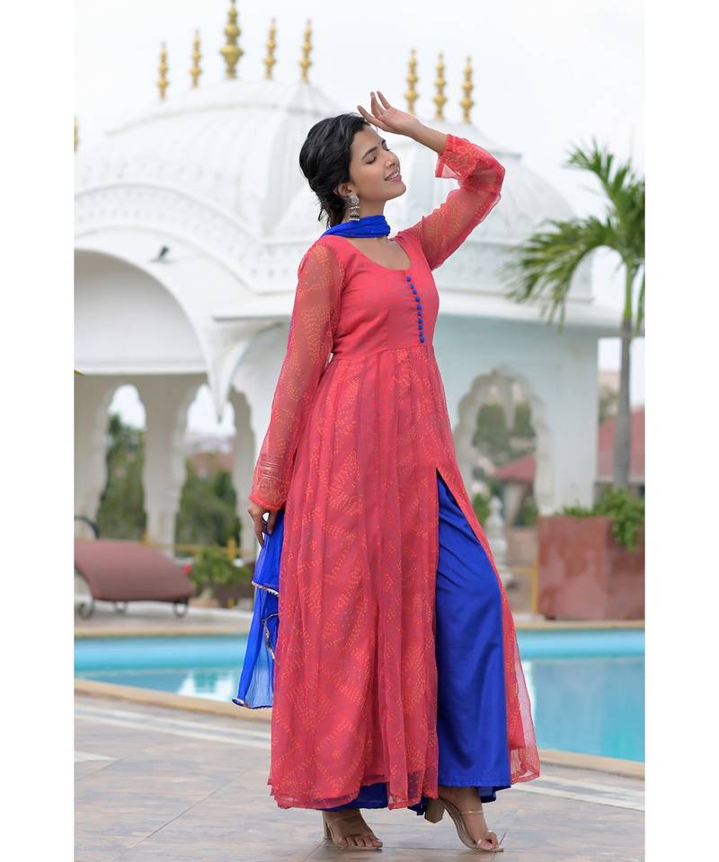 Red bandhani anarkali palazzo set
