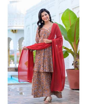 RED & BROWN ANGRAKHA PALAZZO SET 1