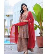 RED & BROWN ANGRAKHA PALAZZO SET