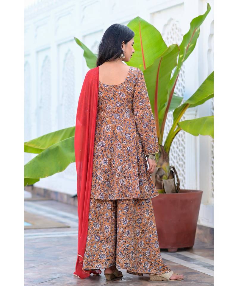 RED & BROWN ANGRAKHA PALAZZO SET