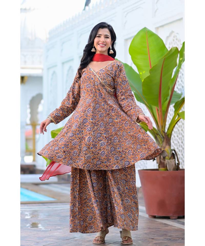 RED & BROWN ANGRAKHA PALAZZO SET