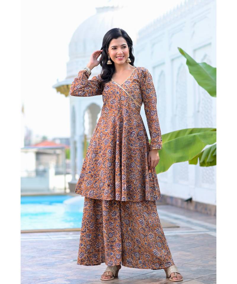 RED & BROWN ANGRAKHA PALAZZO SET