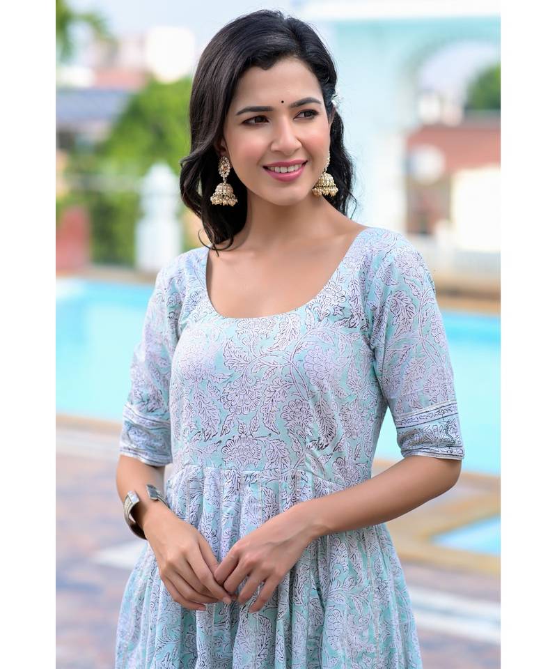 Pista green anarkali set