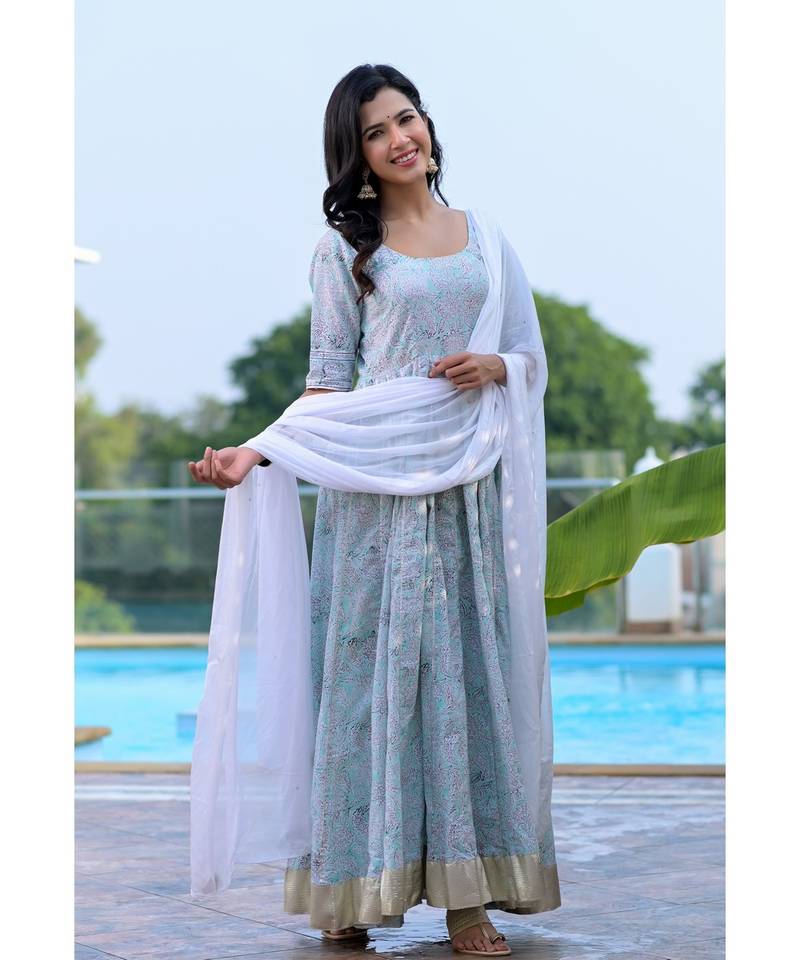 Pista green anarkali set