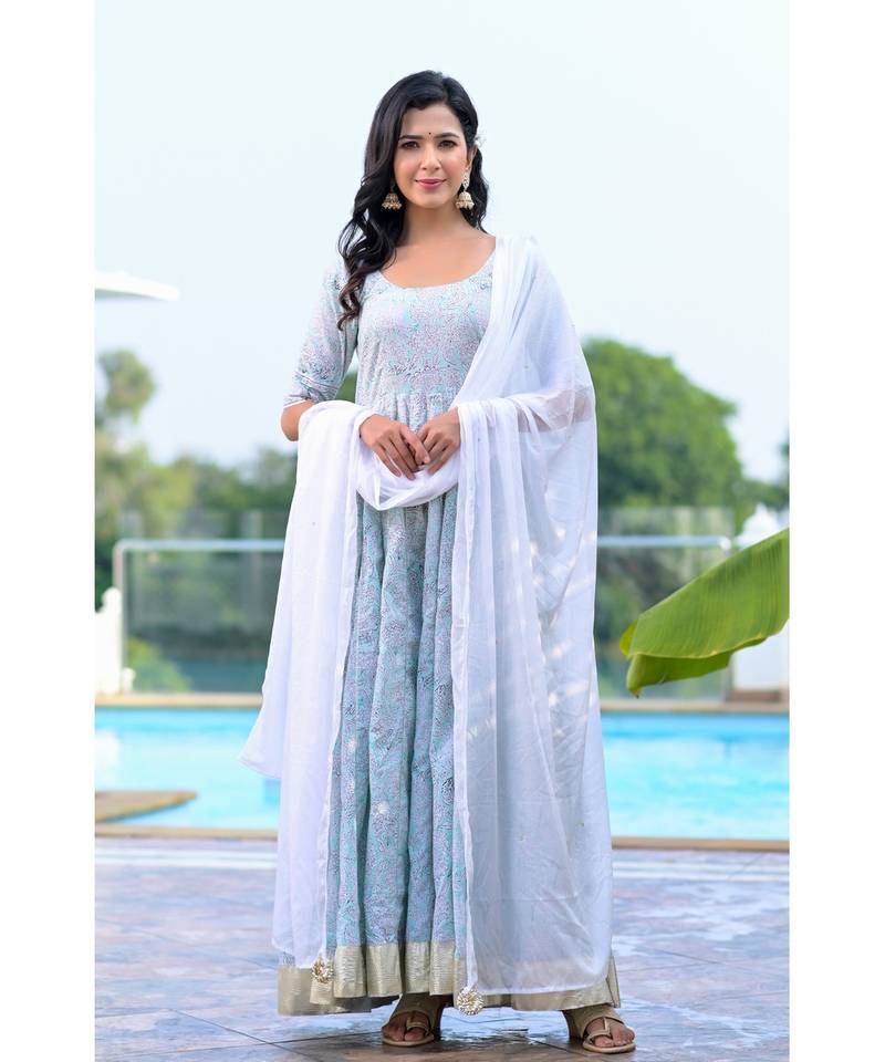 Pista green anarkali set