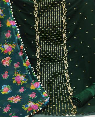 Kimisha Women's Green Georgette Embroidered Work Unstitched Dress Material 2