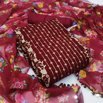 Kimisha Women's Maroon Georgette Embroidered Work Unstitched Dress Material 1