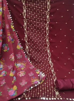 Kimisha Women's Maroon Georgette Embroidered Work Unstitched Dress Material 2