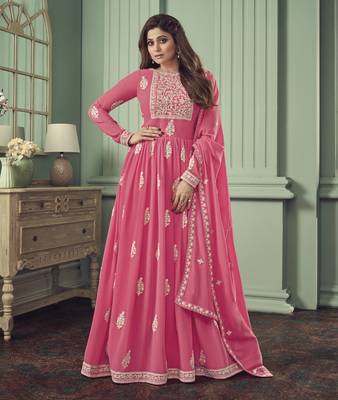 Hot-pink embroidered georgette salwar 1