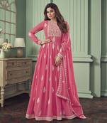 Hot-pink embroidered georgette salwar