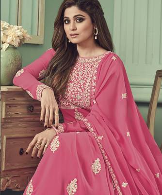 Hot-pink embroidered georgette salwar 2