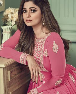 Hot-pink embroidered georgette salwar 3