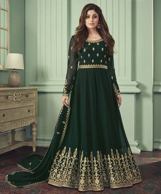 Dark-green embroidered georgette salwar 1