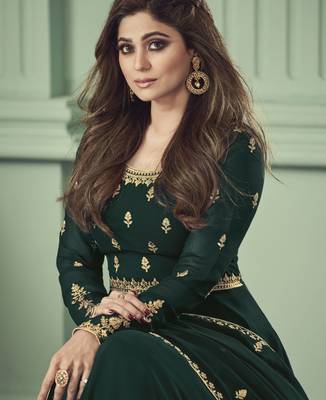 Dark-green embroidered georgette salwar 3