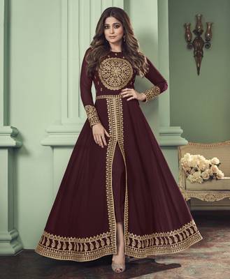 Maroon embroidered georgette salwar 1