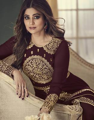 Maroon embroidered georgette salwar 3
