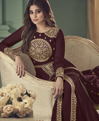 Maroon embroidered georgette salwar 4