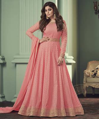 Peach embroidered georgette salwar 1