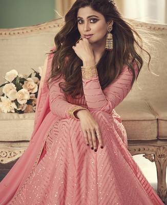 Peach embroidered georgette salwar 2