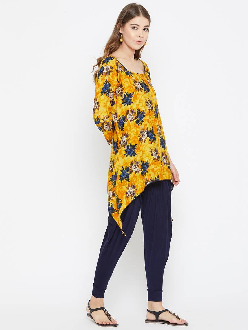 Yellow Rayon quarter sleeve kurta & DHOTI