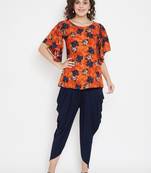 Orange Rayon quarter sleeve kurta & DHOTI