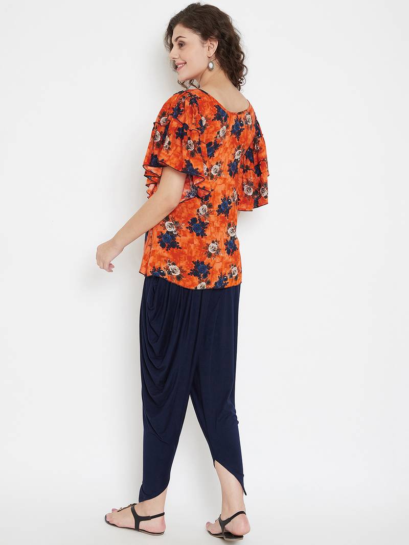 Orange Rayon quarter sleeve kurta & DHOTI