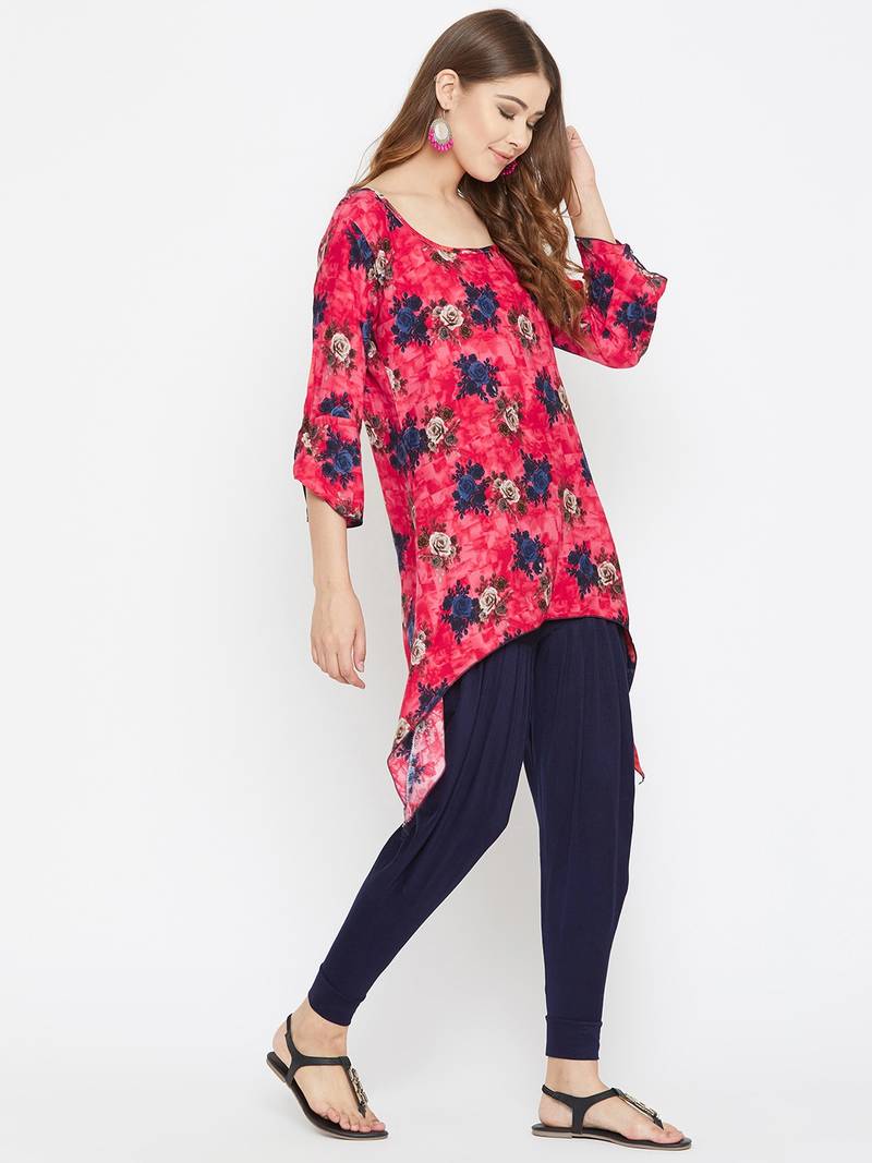 Orange Rayon quarter sleeve kurta & DHOTI