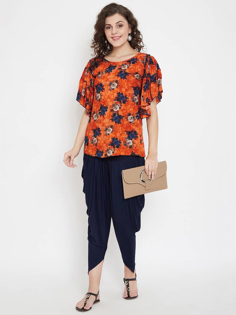 Orange Rayon quarter sleeve kurta & DHOTI