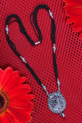 Ethnic Traditional Oxidised Design Long Mangalsutra Necklace with Matching Earring Set for Women  5