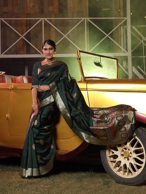 Dark green hand woven banarasi saree with blouse 1