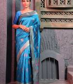 Blue hand woven banarasi saree with blouse