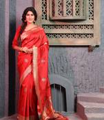 Red hand woven banarasi saree with blouse