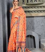 Light orange hand woven banarasi saree with blouse