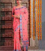 Light pink hand woven banarasi saree with blouse