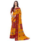 Yellow printed georgette saree with blouse