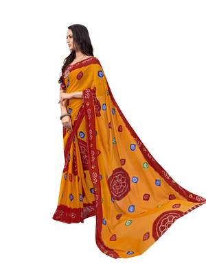 Yellow printed georgette saree with blouse 4