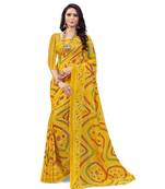 Yellow printed georgette saree with blouse