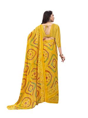 Yellow printed georgette saree with blouse 2