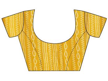 Yellow printed georgette saree with blouse 3