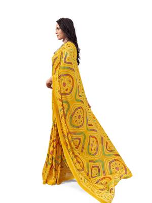 Yellow printed georgette saree with blouse 5