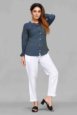 Grey plain linen blend tops 1
